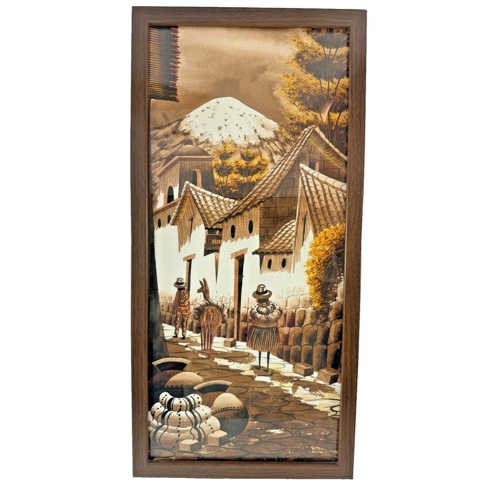 VTG Contreras Signed Peru Watercolor Framed Painting Original Andean Art MCM